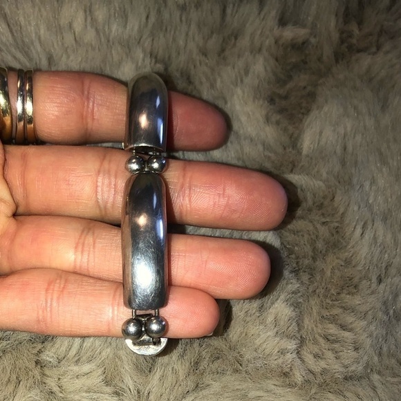 VTG Taxco 925 Silver Geometric Rectangle & Ball Link Bracelet w Safety Chain - Picture 10 of 12